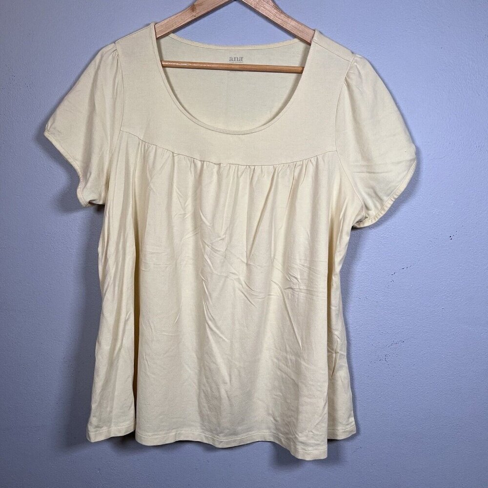 a.n.a Top Pale Yellow Short Sleeve Peasant Scoop Neck Shirt Women's Size 1X